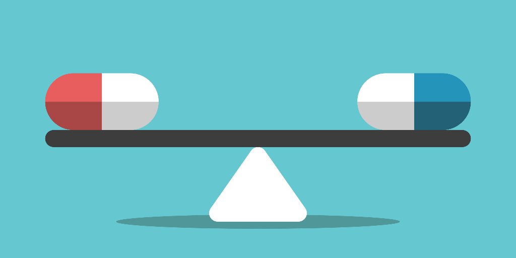 graphic image of biosimilar pills depicted equal on a scale