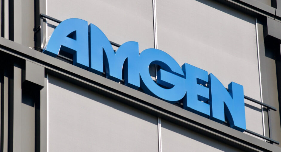 Amgen wordmark on building